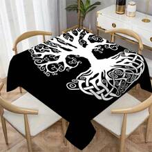 1 Stück Tischdecke mit abstraktem Baum-Muster auf schwarzem Hintergrund, geeignet für Zuhause, Esszimmertisch, Familienessen, tägliche Küchentischausstattung