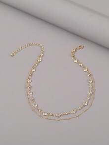1pc Rhinestone Embellished Water Drop Chain Multilayer Necklace, Suitable For Daily Wear - Yellow Gold - View 1