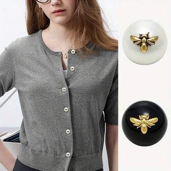 10颗时尚蜜蜂圆形树脂纽扣，11毫米，高端DIY缝纫