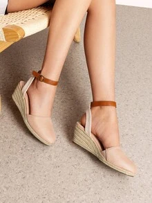 Women's Closed Toe Ankle Strap Espadrilles Outing Vacation Matching Dress Comfortable Wedge Sandals - Màu be - Xem 4