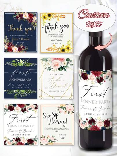 12/24 etichette adesive personalizzate per bottiglie di vino, decorazioni per feste di compleanno con corone, adesivi regalo, etichette per bottiglie di vino da matrimonio, etichette decorative commemorative e di fidanzamento