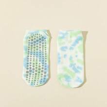 1 paire de chaussettes de yoga court effet tie-dye, chaussettes de sport professionnelles respirantes antidérapantes avec silicone, chaussettes de Pilates, convenant pour la fitness, le yoga, le Pilates, la danse, le cyclisme, la course et autres sports