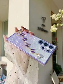 DIY 手链和手机壳套装：电镀边缘防摔手机壳 + 心形 DIY + 闪光卡 + 隐藏式电镀闪光支架 - 兼容 Apple 16/15 Pro Max、A35/A15、S24/S25，整套手机壳兼容 Apple、Moto/Redmi Note 14 防水防震防刮 - 紫色 - 查看 6