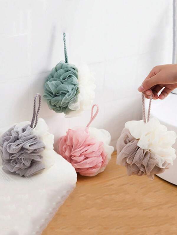 1pc Two-Tone Soft Shower Loofah Bath Ball, Exfoliating Scrub Sponge