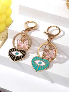 1pc Women's Fashion Real Flower Butterfly Zinc Alloy Colorful Devil Eye Charm Keychain - Multicolor - View 1