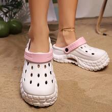 夏季新款Eva轻便木屐女款穆勒鞋，专为情人节设计。透气圆头，简约纯色凉鞋，可拆卸Eva软鞋垫，男女通用时尚风格，是女士户外休闲一脚蹬木屐的理想之选。 - 白/粉紅色 - 查看 5