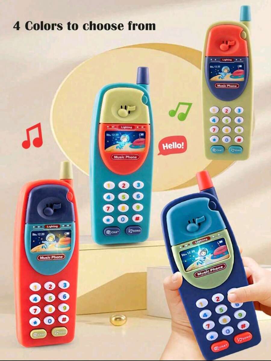多功能音乐模仿电话玩具，卡通造型，模拟拨号音，趣味学习，宝宝启蒙，亲子互动，适合送给12个月以上男孩女孩的礼物。随机配件及包装，不含电池