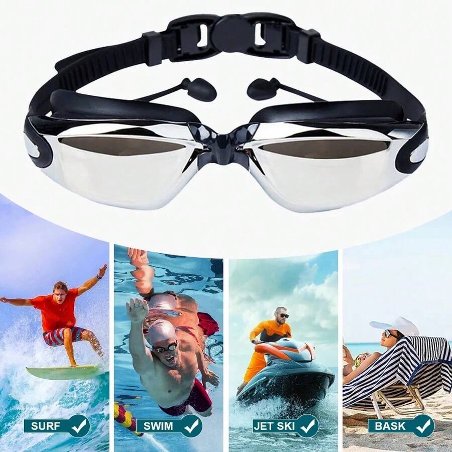 1 件防雾防紫外线游泳镜，防雾防水硅胶高清游泳镜，柔软硅胶镜框和可调节带子，宽视野透明镜片，舒适，适合泳池和海滩，潜水时在游泳课和娱乐期间保护眼睛和耳朵，节日礼物