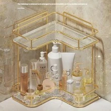 1pc New Luxury Bathroom Triangle Counter Top Acrylic Storage Rack, Washroom Vanity Corner Organizer, Convenient - Multicolor - View 1
