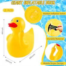 2 Pack 4 Feet Giant Inflatable Duck Huge Rubber Duck Large Blow Up Duck Inflatable Duck Pool Float Summer Beach Swimming Pool Party Dration Middle Finger - Yellow - View 2