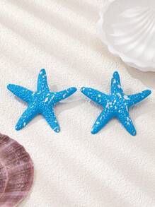 2pcs/Set Fashionable Asymmetrical Polka Dot & Starfish Design Earrings, Suitable For Ladies Beach Holiday Wear