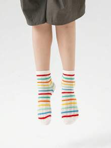 4 Pairs/Pack Kid Rainbow Striped Caterpillar Socks With Mesh Ventilation, Spring/Summer Thin Breathable Socks For Children - Multicolor - View 4