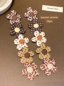 10pcs Random Color Cute Flower Hair Clips, Lovely Hair Accessories Suitable For Daily Use - Coffee Brown - View 6
