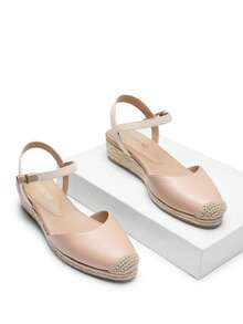 Women's Platform Ankle Strap Closed Toe Espadrille Matching Dress Wedding Wedge Apricot Sandals - Apricot - View 6