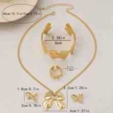 5pcs/Set European Vintage Style Bowknot Earrings, Necklace, Open Bracelet, Ring Jewelry Set