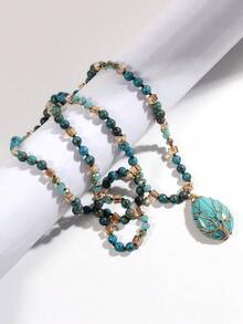 Bohemian Style Tree Of Life Pendant Necklace - Natural Tiger's Eye Stone, Handcrafted With Oval Amber, Golden Accents, Black And Brownish-Orange, For Men And Women Necklaces For Women Jewelry Women Accessories Women - Pendant Necklace - View 11