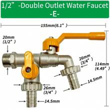 Garden Hose Brass Tap Faucet Adapter 1/2'' IBC Water Tank Connector 2-Way 1-Way Irrigation Joint Replacement Fitting Ball Valve