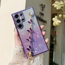 DIY 手链和手机壳套装：电镀边缘防摔手机壳 + 心形 DIY + 闪光卡 + 隐藏式电镀闪光支架 - 兼容 Apple 16/15 Pro Max、A35/A15、S24/S25，整套手机壳兼容 Apple、Moto/Redmi Note 14 防水防震防刮 - 紫色 - 查看 1