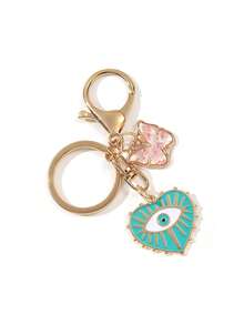 1pc Women's Fashion Real Flower Butterfly Zinc Alloy Colorful Devil Eye Charm Keychain - Multicolor - View 5