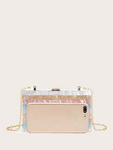 Minimalist Acrylic Patchwork Striped Pouch, Practical & Multi-Functional - 彩色 - 查看 7