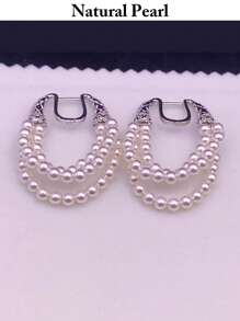 1 Pair Fashion Pearl Earrings, Natural White Pearl Eardrops, Daily Wear Jewelry Gift Box For Women