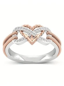 1 件时尚甜美十字交叉心形设计简约韩式蝴蝶小戒指，非常适合女性