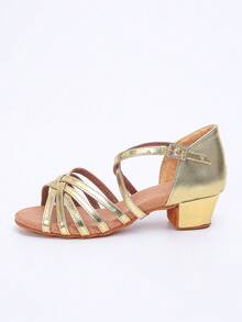 1 双全新时尚经典低跟软底拉丁舞鞋，适合女孩和儿童 - 金色 - 查看 4