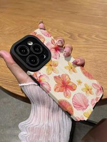 1pc Fresh Pink Flower Pattern Soft Padded Shock-Proof Phone Case Compatible With Apple & 15/15PLUS/15PRO/15PROMAX Waterproof Anti-Fall Scratch Resistant - Multicolor - View 6