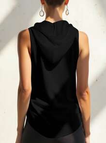 Plain Sleeveless Hoodie Sports Tank Top For Women, Suitable For Gym, Running, Workout And Lounging