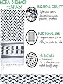 1pc Large Arabic Military Tactical Desert Shemagh Keffiyeh Scarf, Black And White, Handmade Double-Knotted Fringe - Multicolor - View 6