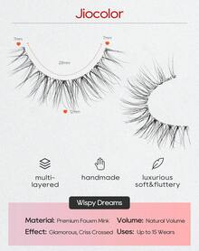 Natural False Eyelashes Clear Band Lashes Natural Look Jiocolor Wispy Faux Mink Lashes Demi-Wispies Fake Lahes 12MM 7 Pairs Wispy Dream(7mm-12mm) - Giấc mơ mỏng manh (7mm-12mm) - Xem 10