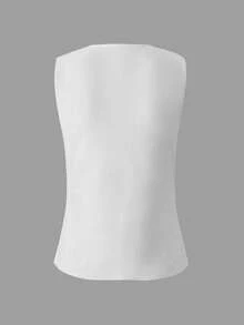 女士新款时尚简约优雅金属水滴纽扣无袖背心，V领修身针织商务上衣，春夏秋季