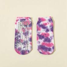 1 paire de chaussettes de yoga court effet tie-dye, chaussettes de sport professionnelles respirantes antidérapantes avec silicone, chaussettes de Pilates, convenant pour la fitness, le yoga, le Pilates, la danse, le cyclisme, la course et autres sports