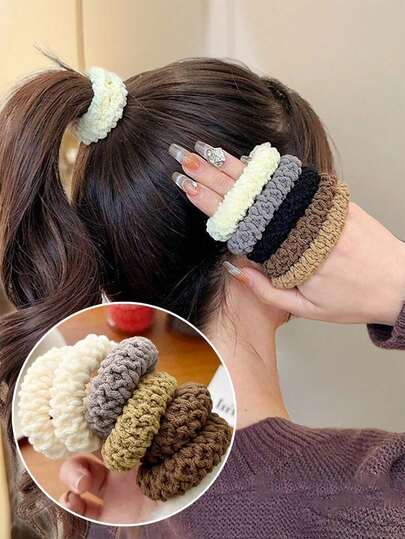5/10pcs High Elastic Extra Wide & Thick Hair Scrunchies, Suitable For Ponytails And Daily Hairstyles, Bathroom Decor, Autumn, Back To School