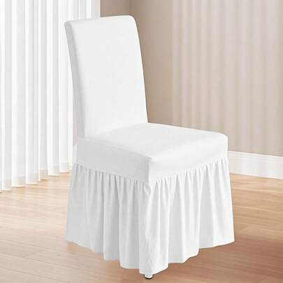 1/2/4pcs Solid Color Milk Silk Long Skirt Style Chair Covers, Full Coverage Non-Slip Durable Washable High Elasticity Stretchable, Easily Fits Universal Furniture Protectors For Party, Wedding, Banquet, Event, Dining, Celebration