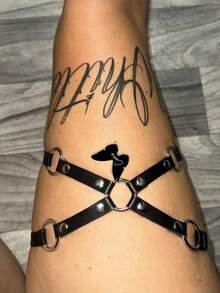 1pc Custom Personalized Text Heart Star Butterfly Round Ring Leg Garter, Dark Grunge Style Street Fashion, Birthday Gift - Black - View 6