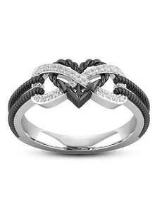 1 件时尚甜美十字交叉心形设计简约韩式蝴蝶小戒指，非常适合女性