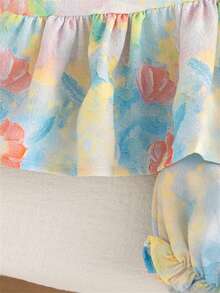 Set de 2 piezas de conjunto casual de vacaciones para niña bebé con top sin mangas con decoración de flor en la espalda y lazo y shorts - Multicolor - Ver 4