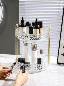 1pc 360° Rotating Makeup Organizer, Bathroom Storage Rack, Double-Layer Rotating Cosmetic Display Box, Suitable For Perfume, Skincare, Lipstick, Bathroom Vanity Top Storage, Desktop Decor, Holiday Gift - Multicolor - View 5
