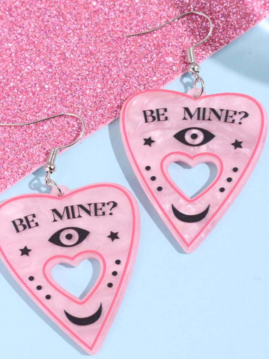 Khuyên tai hình trái tim rỗng BE MINI mới, phụ kiện ngày Valentine, khuyên tai acrylic thời trang. - Một cỡ - Xem 1