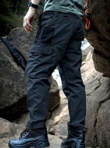 Pantalones tácticos con cremallera, bolsillos y estampado camuflado, resistentes al agua, sin cinturón, ajuste regular, bolsillos deportivos, pantalones duraderos para otoño y pantalones de entrenamiento resistentes al desgaste para hombres