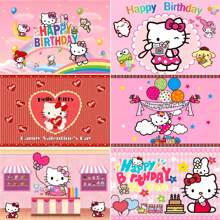 Sanrio Sanrio Family Hello Kitty Happy Birthday Pink Fantasy Scene Balloon Decoration For Birthday Bath Party Background Decoration Banner Vinyl