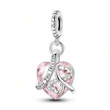 1 pingente de laço rosa prateado, pingente em forma de borboleta incrustado com zircônia cúbica, pingente de borla em forma de coração, adequado para pulseiras, joias faça você mesmo, joia de presente em estilo doce para mulheres