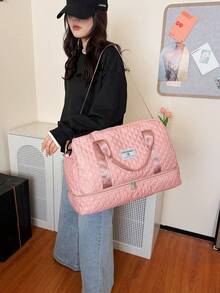 Solid Color Minimalist Travel Weekender Bag With Zipper, Unisex Multifunctional Large Capacity Independent Shoe Compartment Shoulder Bag For Outdoor Activities Bag For School School Accessories School Stuff - Purple - View 1