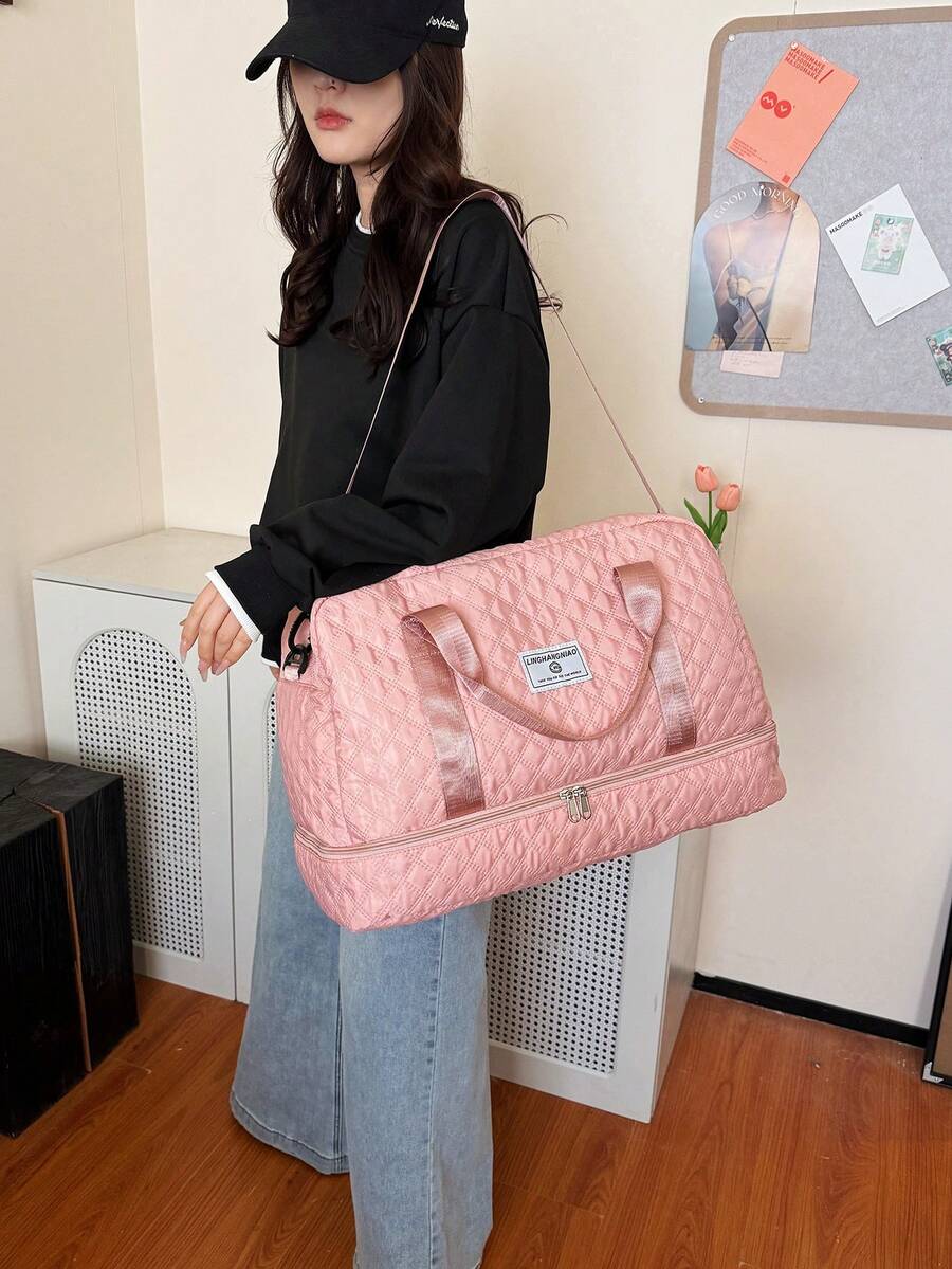 Solid Color Minimalist Travel Weekender Bag With Zipper, Unisex Multifunctional Large Capacity Independent Shoe Compartment Shoulder Bag For Outdoor Activities Bag For School School Accessories School Stuff - Purple - View 1