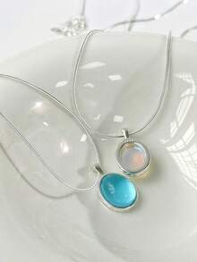 Fashionable Unique Design S925 Sterling Silver Multilayered Pendant Necklace With Moonstone & Blue Gemstone Holiday - Silver - View 7