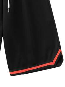 2pcs Men's Casual Solid Color Striped Cuffs Basketball Style Sports Shorts For Spring/Summer - Multicolor - View 4