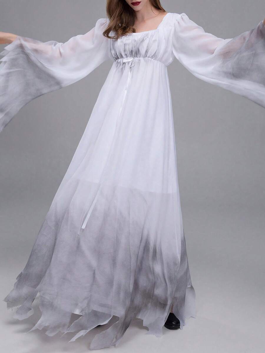 Women Gossamer Ghost Costume Gothic Victorian White Fancy Dress Adult Women Gossamer Ghost Bride Costume Dress White Gothic Victorial Scary Spooky Zombie Halloween Cosplay Dress Up - trắng - Xem 1