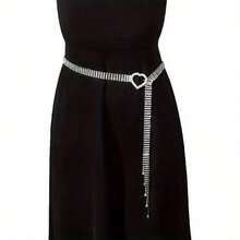 新款女士水钻镶嵌链条腰带，时尚火辣女孩银色腰链配饰，适合夏季、秋季、万圣节 - 銀色款雙桃心 - 查看 6