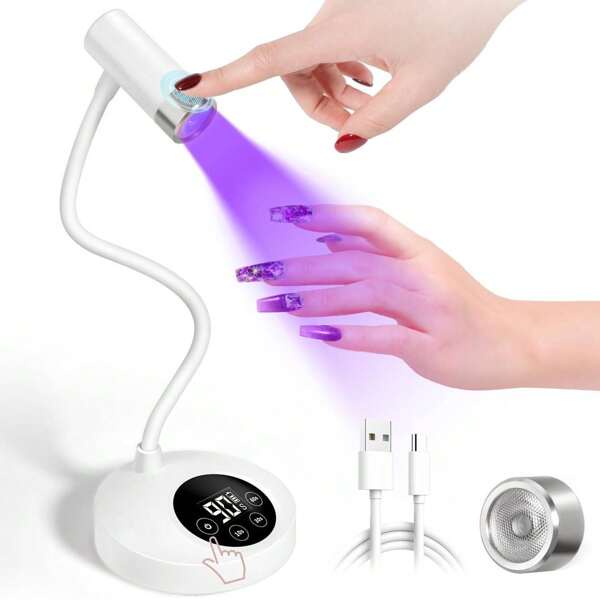 Lámpara UV recargable para uñas de gel, luz de curado flash mini para uñas de gel, lámpara LED UV inalámbrica para uñas, secador de uñas con sensor de movimiento y 4 ajustes de temporizador, lámpara de curado rápido de 12W con cuello de ganso para salón de uñas y uso en casa